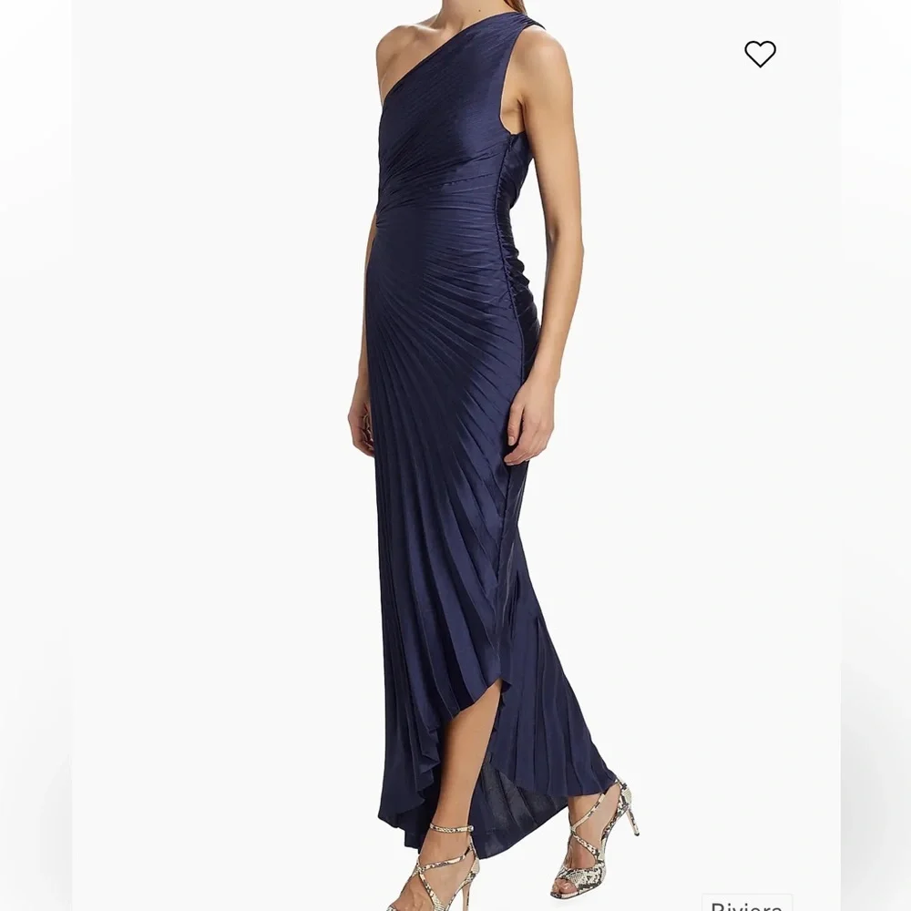 A.L.C. Delfina Asymmetrical Pleated Dress in Navy - Picture 5 of 11